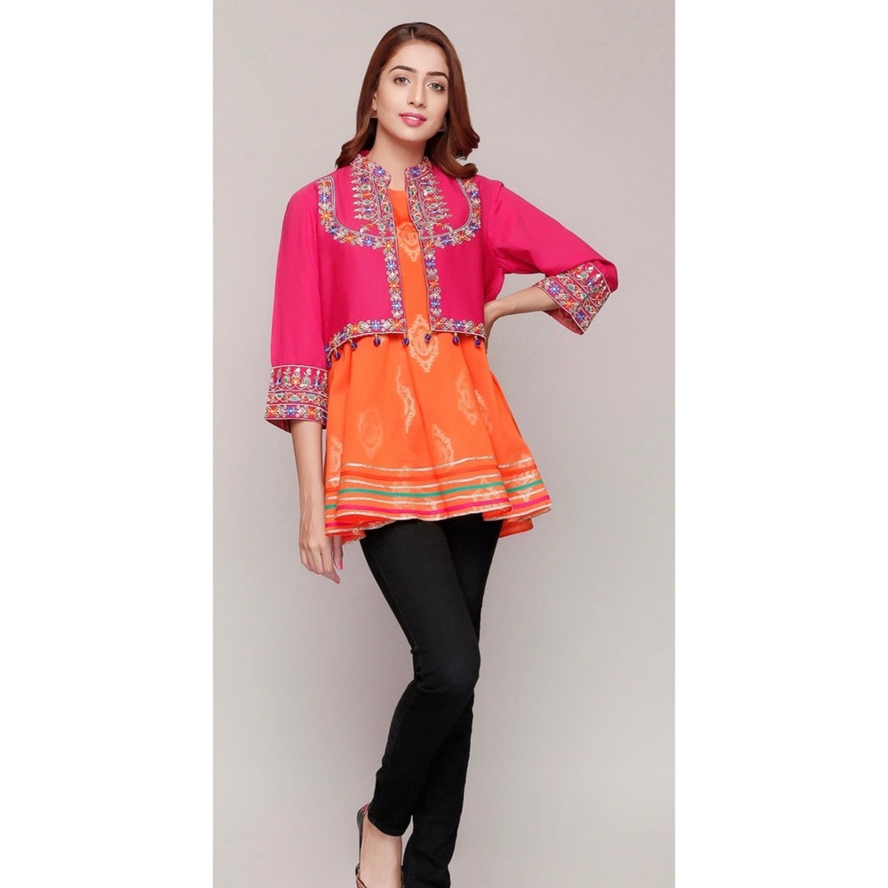 Rangja Pink and Orange peplum top